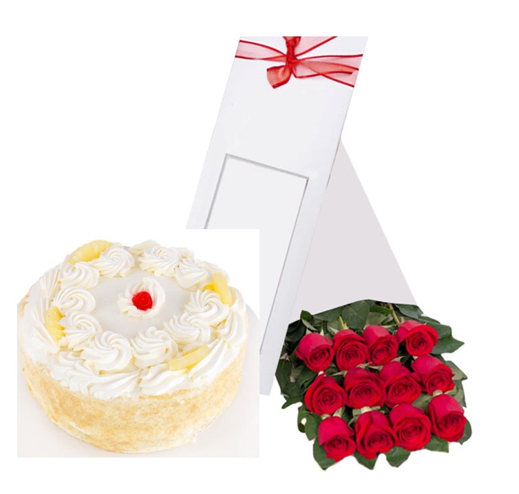 Caja de 12 Rosas m�s Torta del D�a para 15 Personas